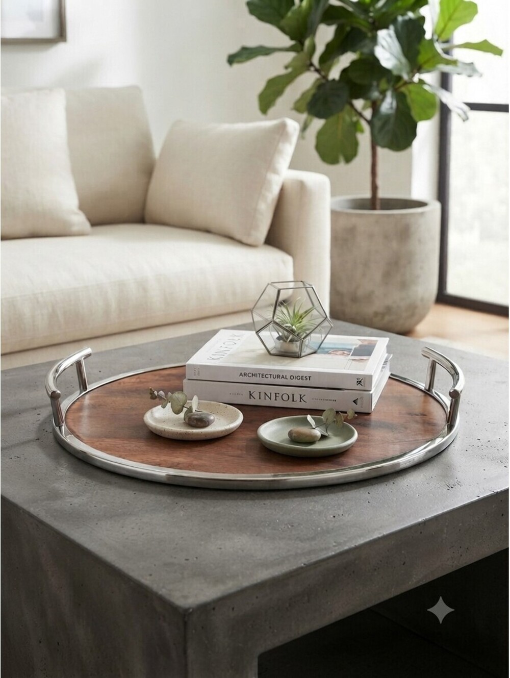 American Atelier Round Wood & Metal Serving Tray